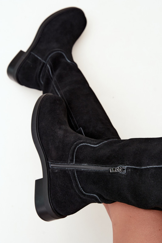 Stiefelette aus echtem Veloursleder mit Warmfutter – schwarz