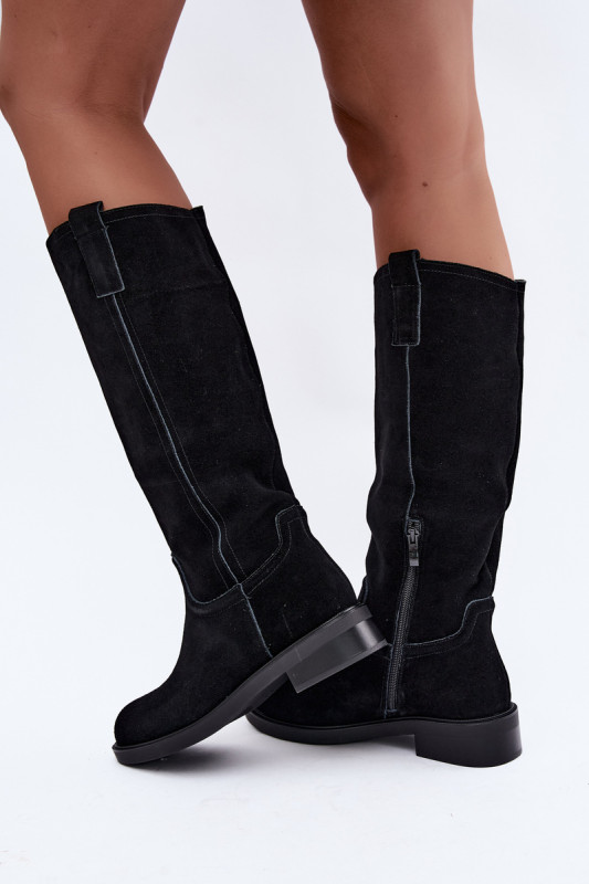 Stiefelette aus echtem Veloursleder mit Warmfutter – schwarz