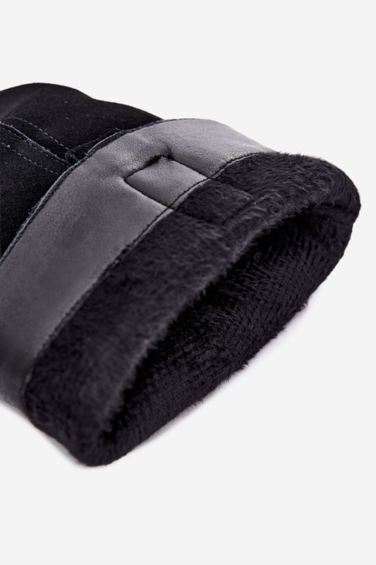 Stiefelette aus echtem Veloursleder mit Warmfutter – schwarz