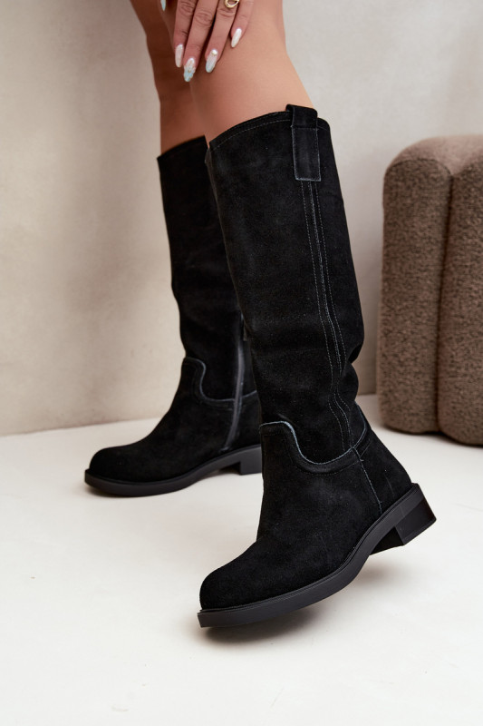 Stiefelette aus echtem Veloursleder mit Warmfutter – schwarz