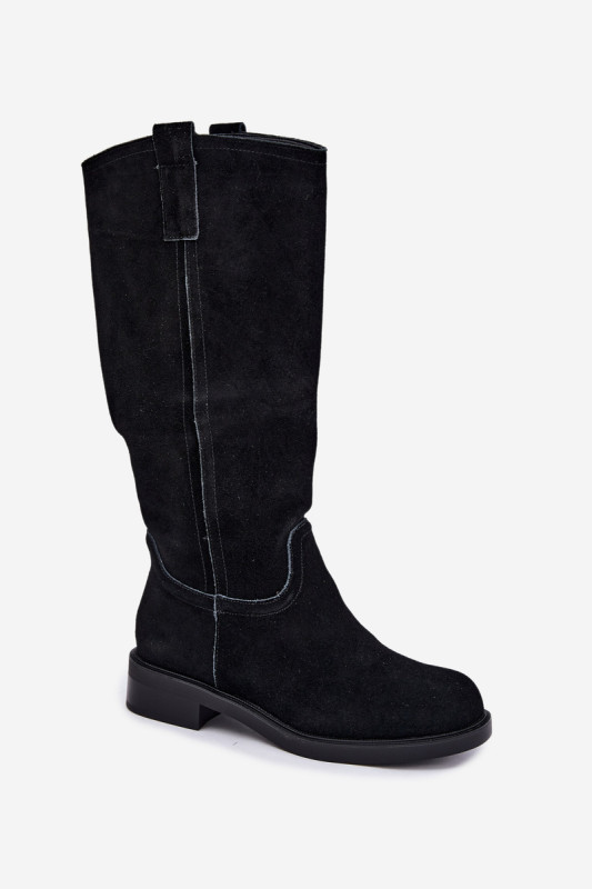 Stiefelette aus echtem Veloursleder mit Warmfutter – schwarz