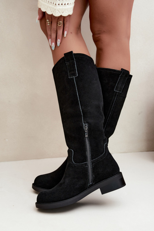 Stiefelette aus echtem Veloursleder mit Warmfutter – schwarz