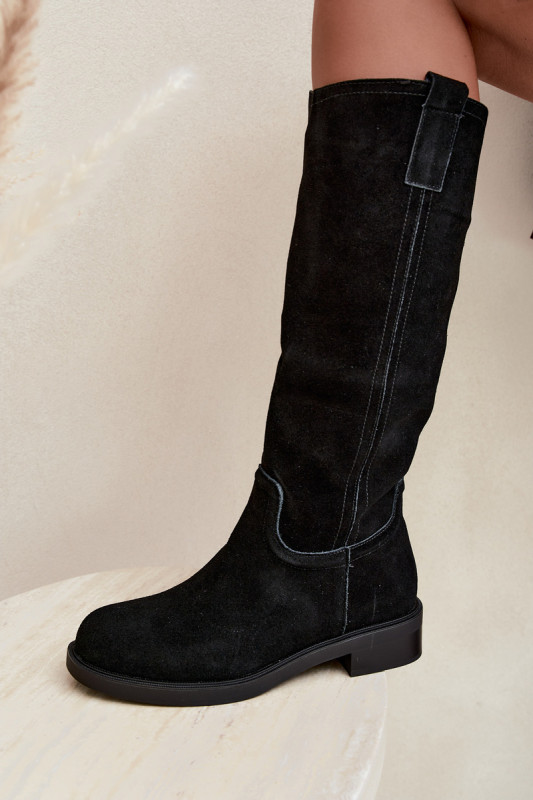 Stiefelette aus echtem Veloursleder mit Warmfutter – schwarz
