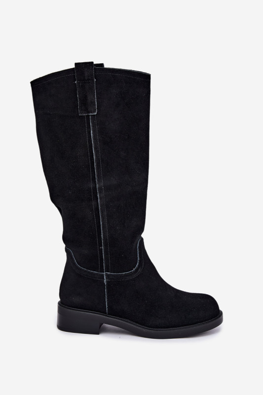 Stiefelette aus echtem Veloursleder mit Warmfutter – schwarz