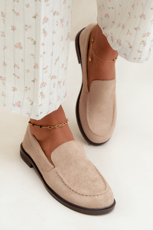 Beige Loafer aus Kunstveloursleder
