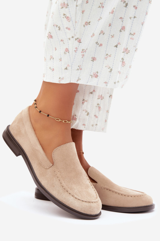 Beige Loafer aus Kunstveloursleder