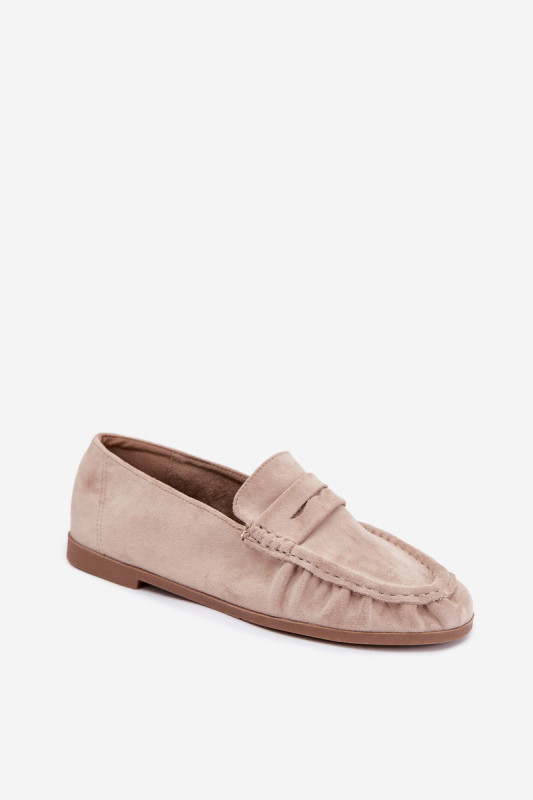 Mokassin aus Velourslederimitat mit Raffung, beige
