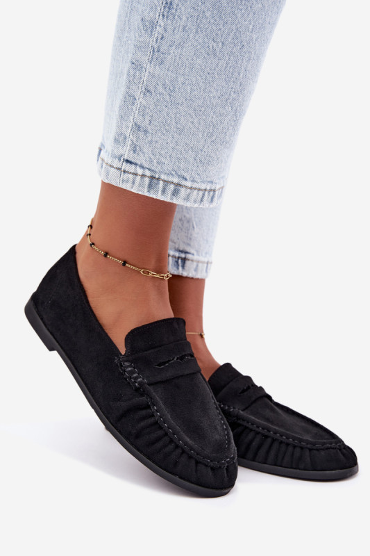 Schwarze Loafer aus Velourslederimitat mit Raffung