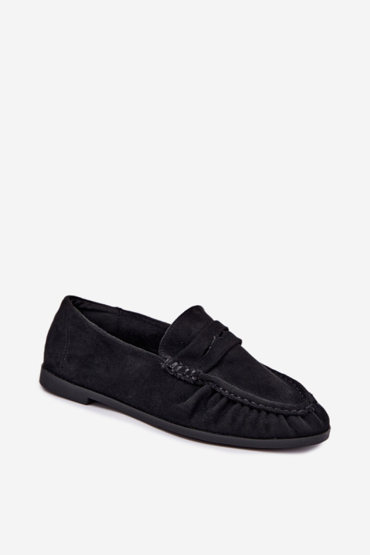 Schwarze Loafer aus Velourslederimitat mit Raffung