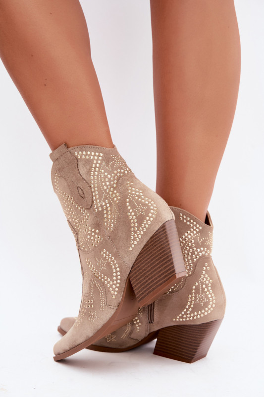 Beige Cowboy-Stiefelette mit goldener Verzierung