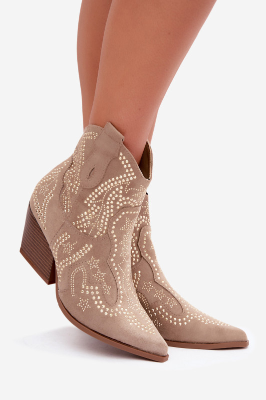 Beige Cowboy-Stiefelette mit goldener Verzierung