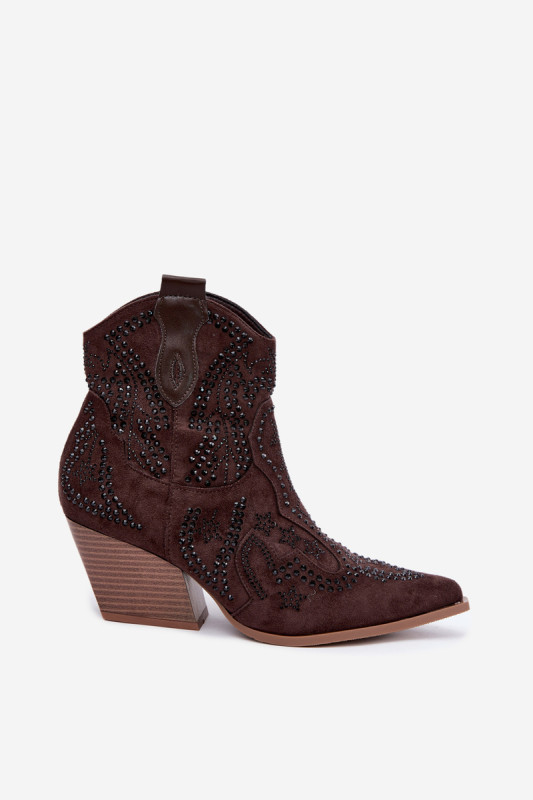 Stiefelette mit schwarzer Verzierung, braune Wildlederoptik