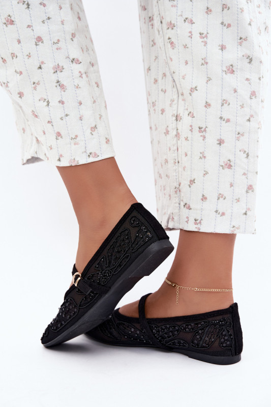 Schwarze Ballerina mit Mesh, Stickerei und Pailletten