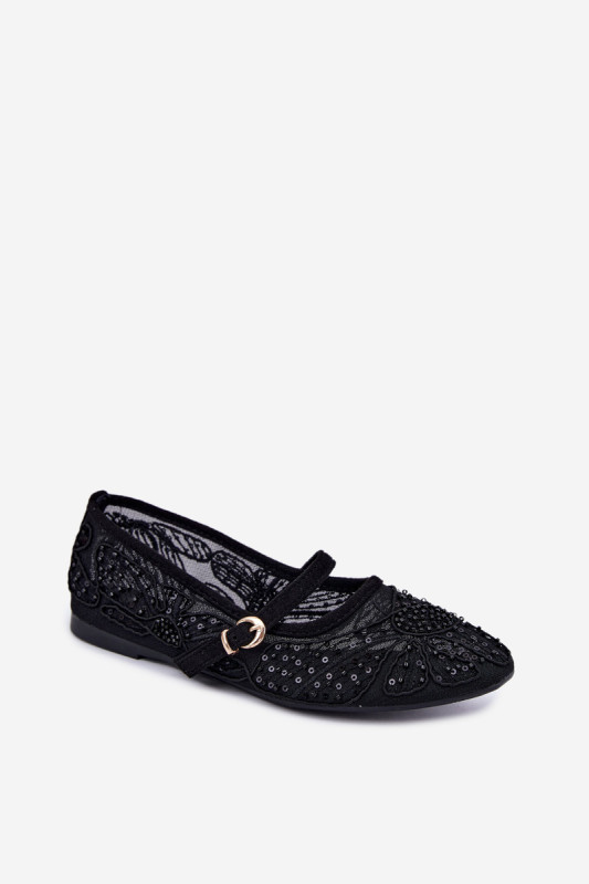 Schwarze Ballerina mit Mesh, Stickerei und Pailletten