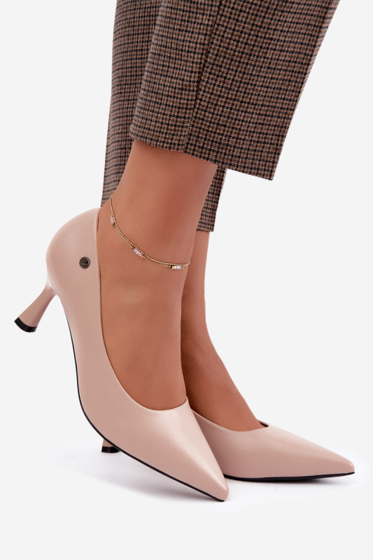 Beige Pumps mit schlankem Absatz