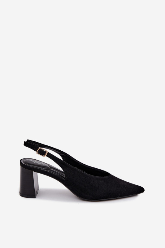 Schwarze Pumps mit offener Ferse und Blockabsatz