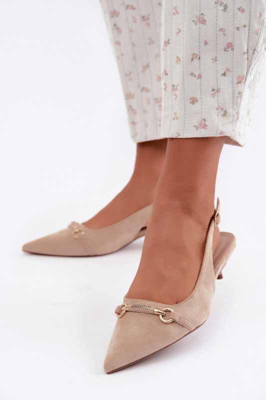 Beige Pumps mit offener Ferse und niedrigem Absatz