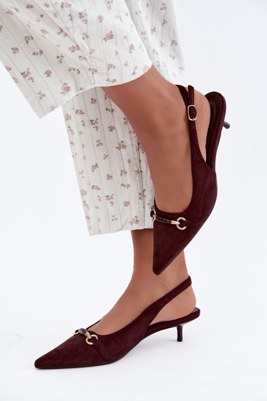 Pumps mit offener Ferse und niedrigem Absatz, bordeaux, aus Wildlederimitat
