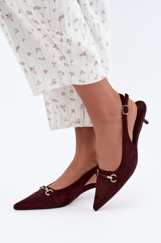 Pumps mit offener Ferse und niedrigem Absatz, bordeaux, aus Wildlederimitat