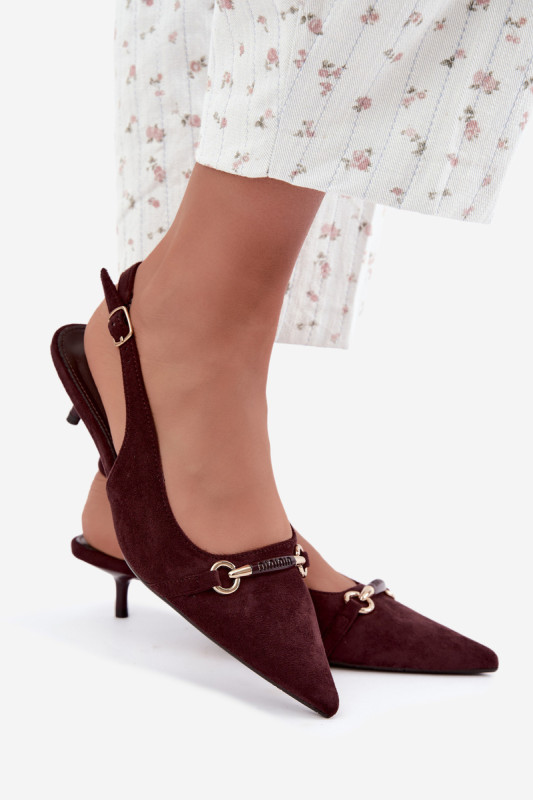 Pumps mit offener Ferse und niedrigem Absatz, bordeaux, aus Wildlederimitat
