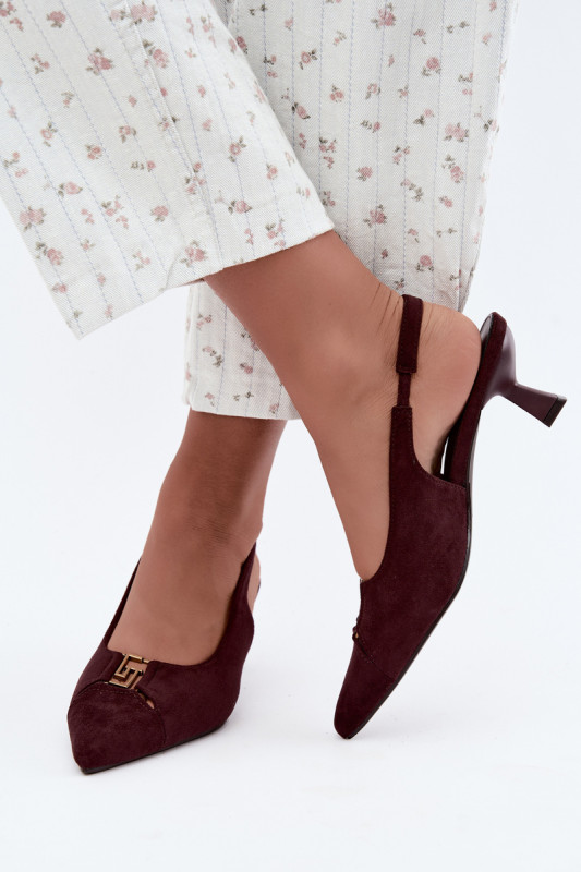 Pumps mit offener Ferse und dekorativem Detail, bordeaux, aus Velourslederimitat