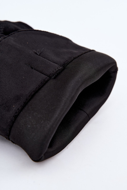 Schwarze Cowboy-Stiefelette aus Velourslederimitat mit umgeschlagenem Schaft und Blockabsatz