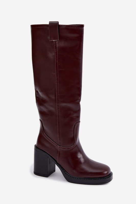 Gefütterte bordeauxfarbene Stiefel mit Blockabsatz