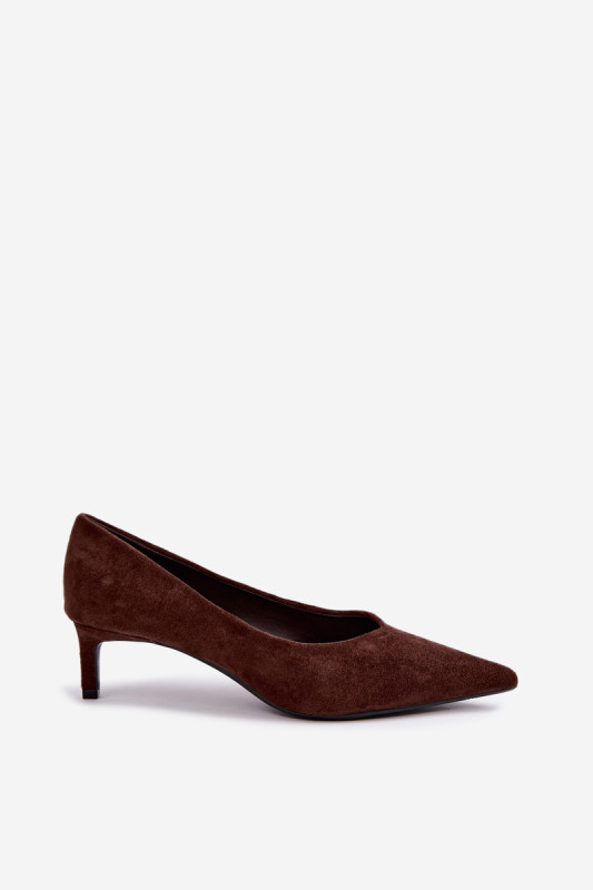 Pumps mit spitzer Kappe aus braunem Veloursleder