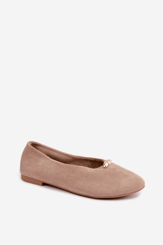 Beige Ballerinas mit goldenem Detail aus Wildlederimitat