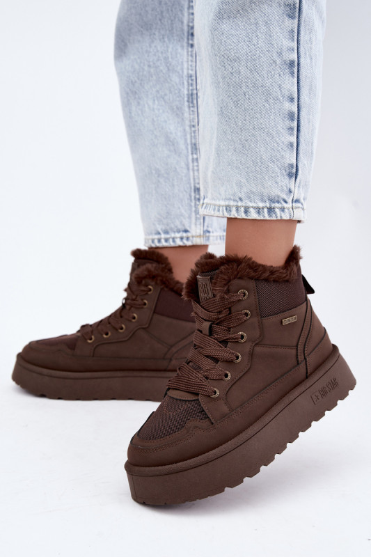 Braune Schnür-Snowboots mit Fell