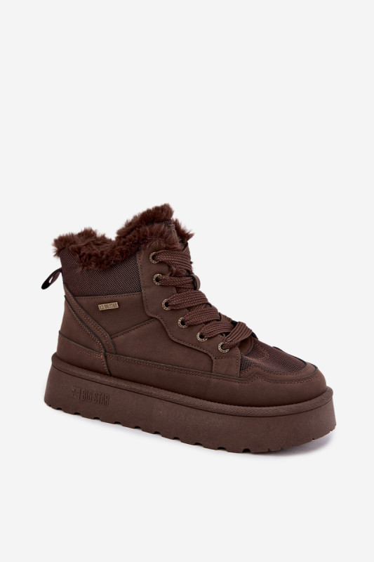 Braune Schnür-Snowboots mit Fell