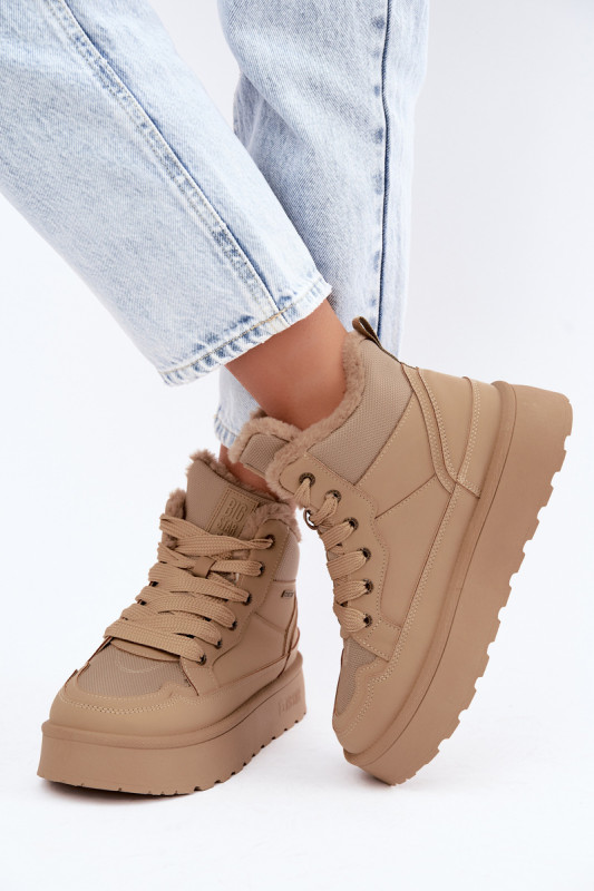 Schnür-Snowboots mit Fell beige
