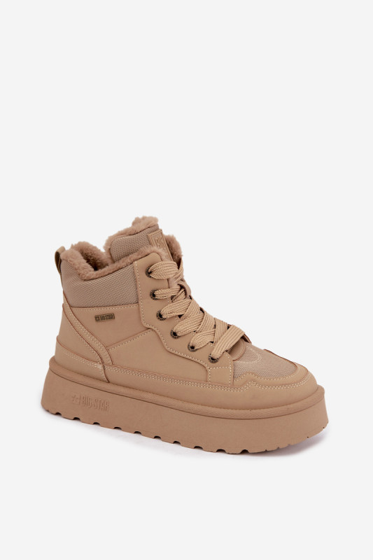 Schnür-Snowboots mit Fell beige