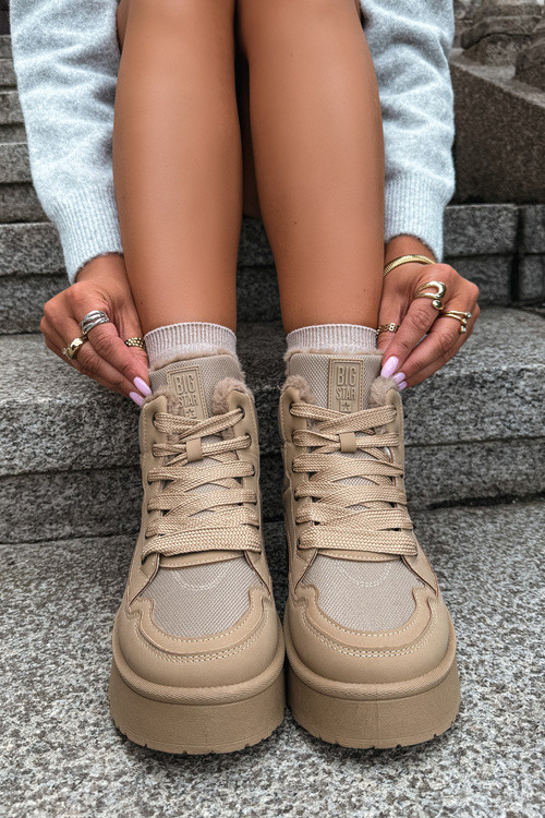 Schnür-Snowboots mit Fell beige