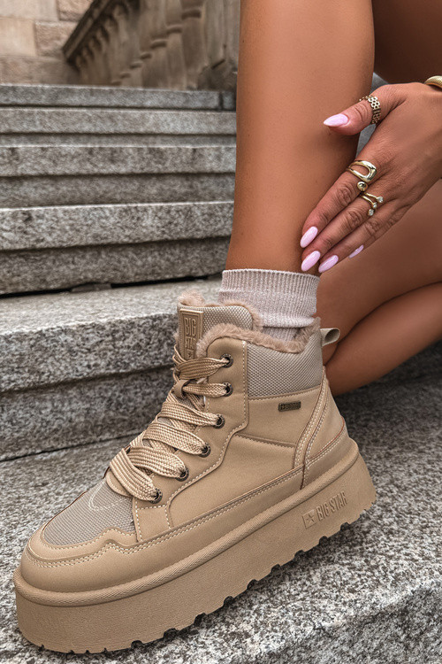 Schnür-Snowboots mit Fell beige