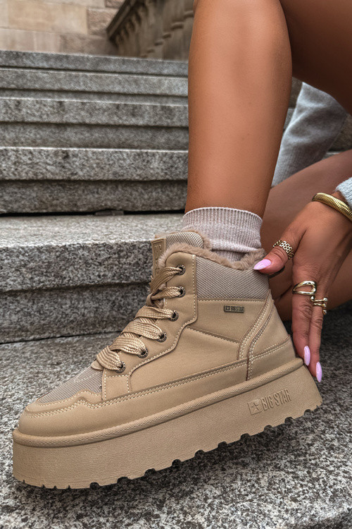 Schnür-Snowboots mit Fell beige