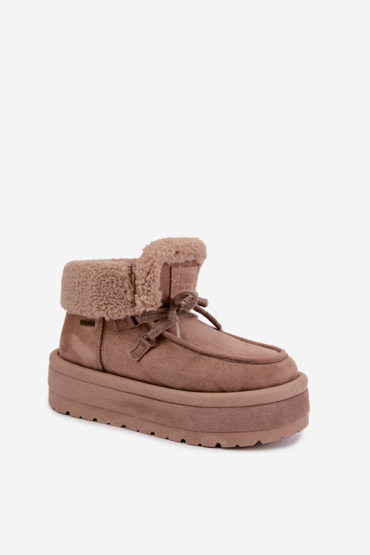 Beige Schneestiefel mit Kunstfell und Plateausohle