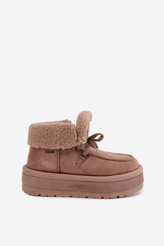 Beige Schneestiefel mit Kunstfell und Plateausohle