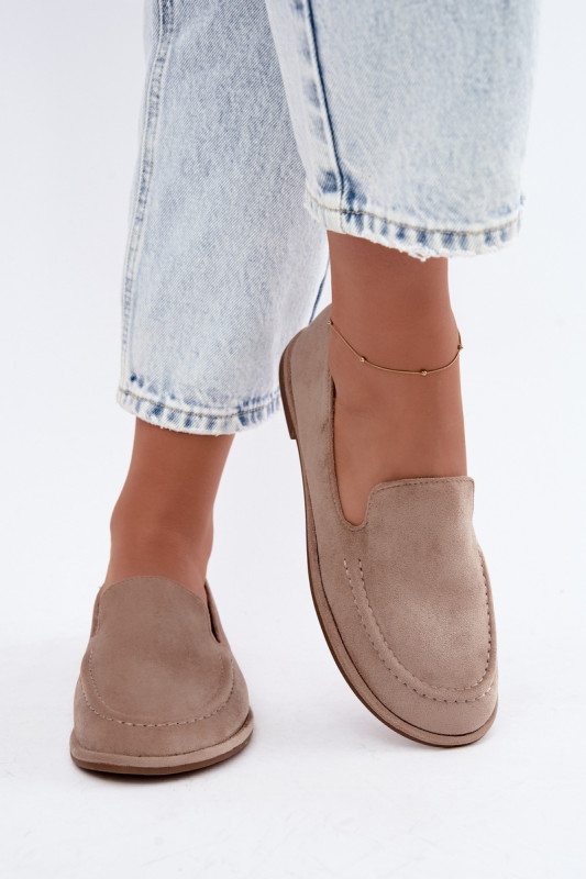Beige Mokassins aus Velourslederimitat