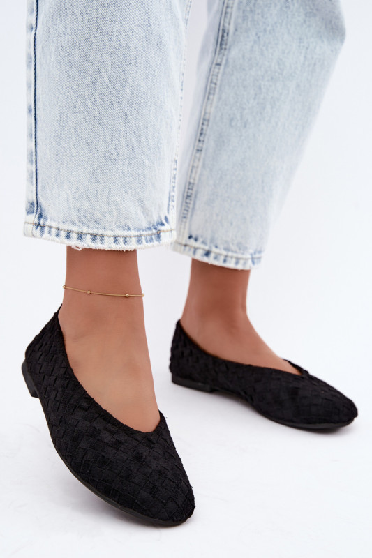 Geflochtene flache Ballerina Schwarz