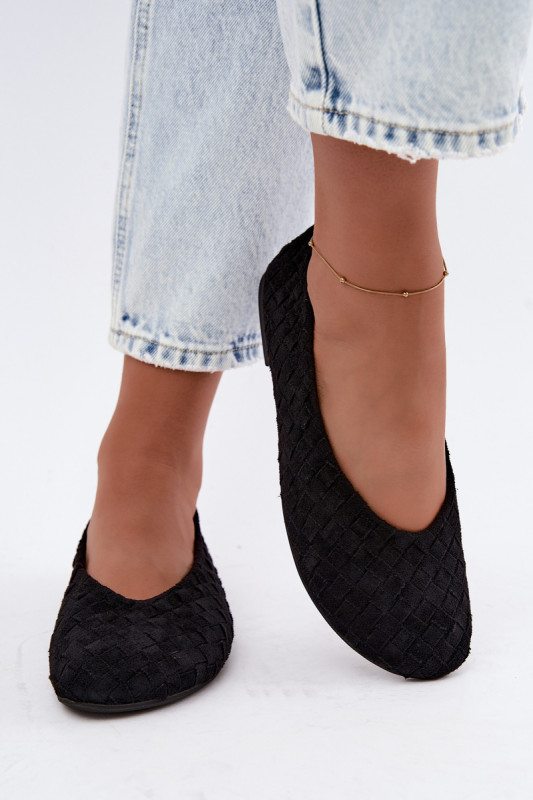 Geflochtene flache Ballerina Schwarz
