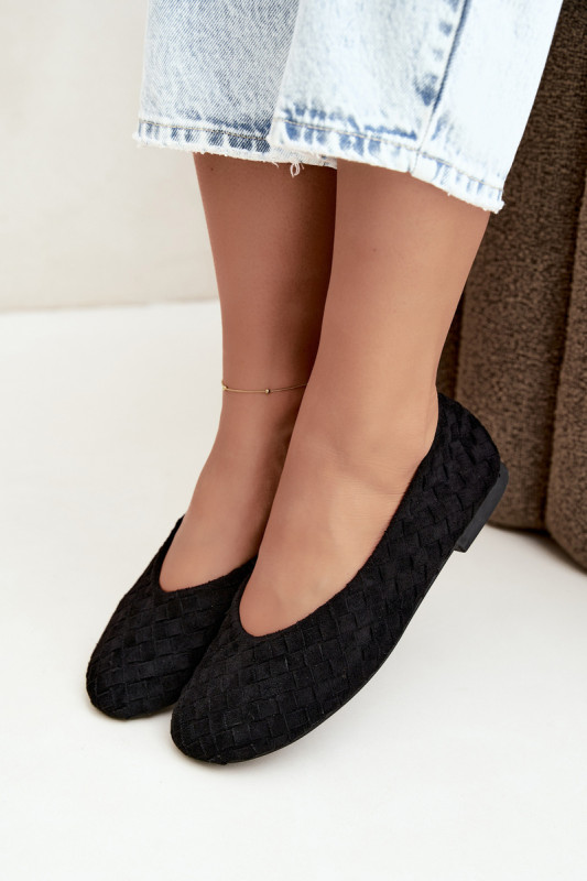 Geflochtene flache Ballerina Schwarz