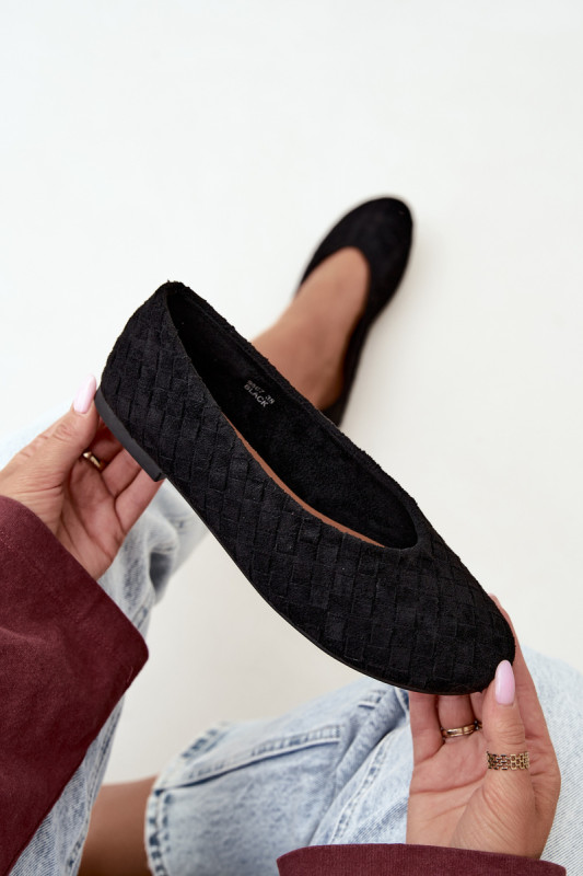 Geflochtene flache Ballerina Schwarz