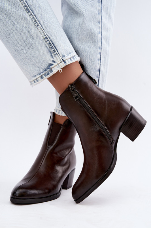 Gefütterte Stiefelette mit Blockabsatz, braun