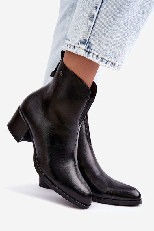 Gefütterte Stiefelette mit Blockabsatz, schwarz, Kunstleder