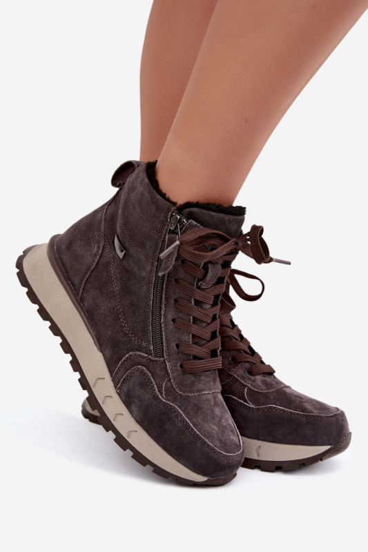 Graue Veloursleder-Stiefelette mit Plateau