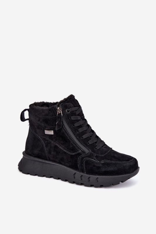 Schwarze gefütterte Ankle Boots aus echtem Veloursleder mit Plateau
