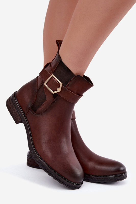 Leder-Stiefelette mit Schnalle, gefüttert, braun
