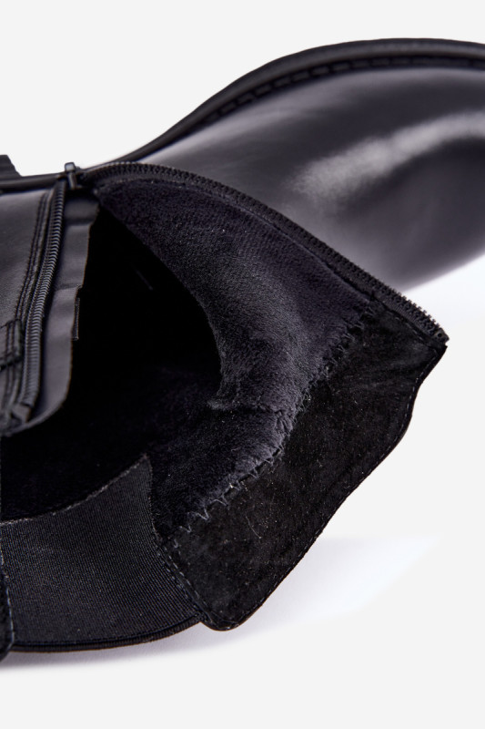 Leder-Stiefelette mit Schnalle und Warmfutter, schwarz