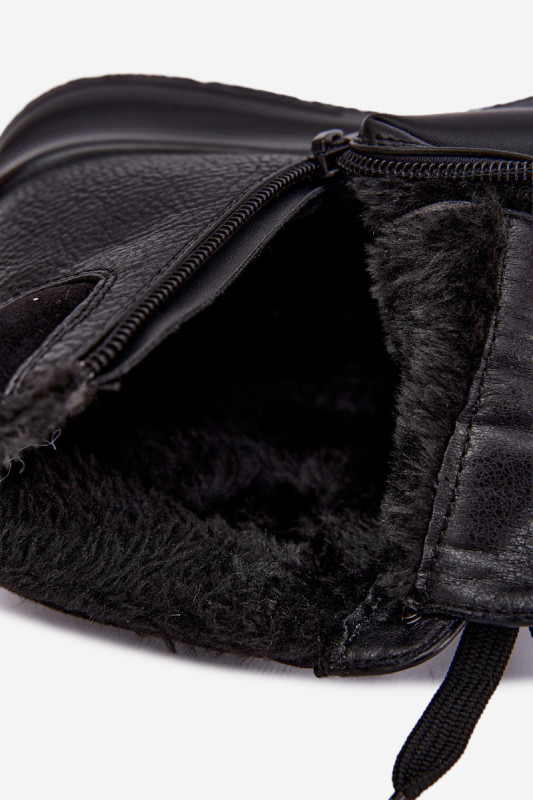 Schwarze Keilabsatz-Stiefelette mit Fellfutter